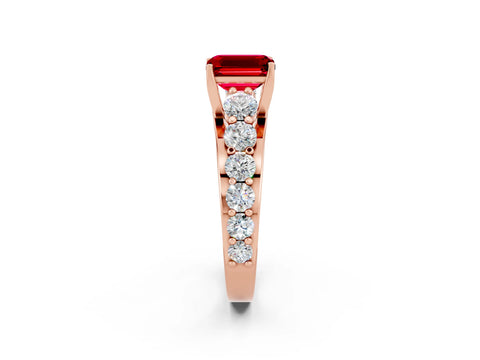 Rose gold Emerald Cut Ruby Engagement Ring with Pavé Band and Four-Prong Setting_2