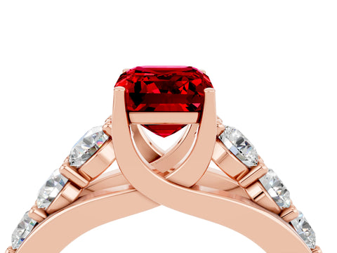 Rose gold Emerald Cut Ruby Engagement Ring with Pavé Band and Four-Prong Setting_4