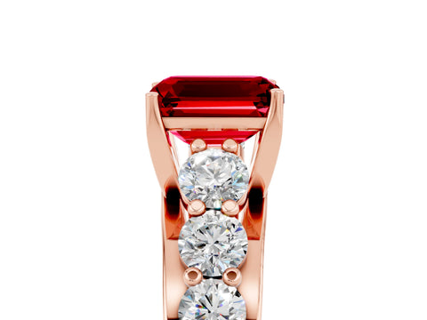 Rose gold Emerald Cut Ruby Engagement Ring with Pavé Band and Four-Prong Setting_5