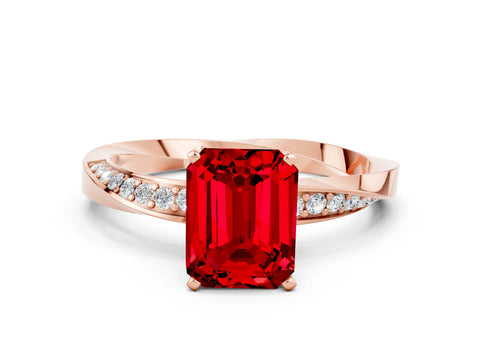 Rose gold Emerald Cut Ruby Engagement Ring with Side Stone Accents and Four-Prong Setting_27