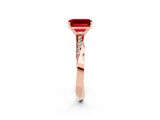 Rose gold Emerald Cut Ruby Engagement Ring with Side Stone Accents and Four-Prong Setting_29