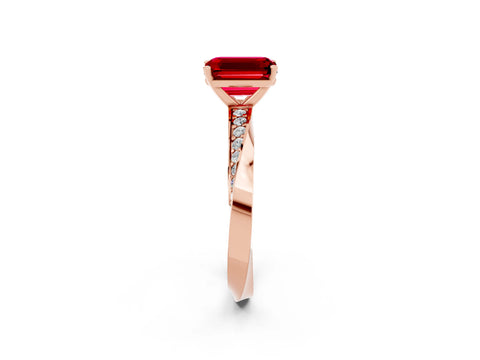 Rose gold Emerald Cut Ruby Engagement Ring with Side Stone Accents and Four-Prong Setting_29