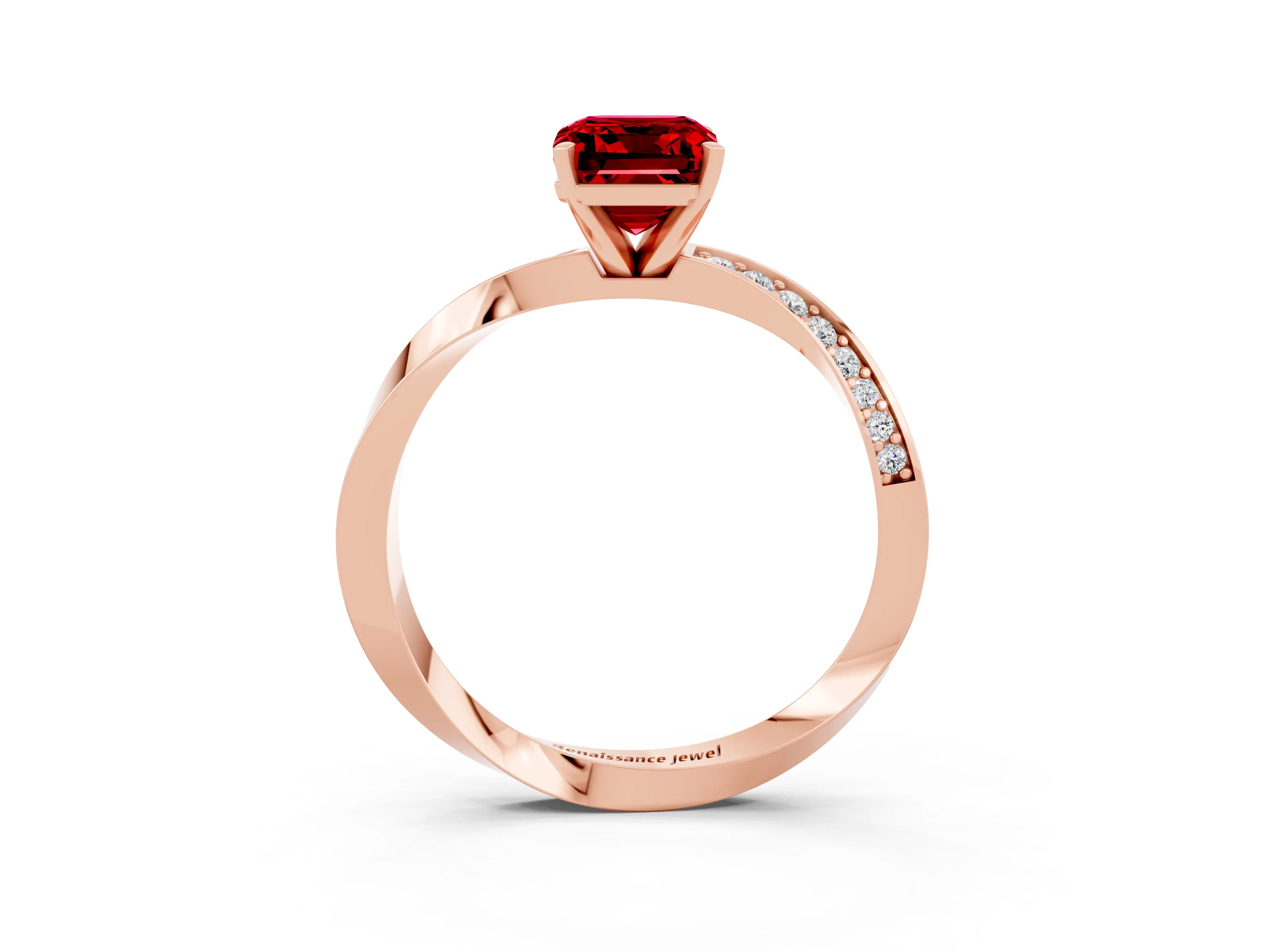Rose gold Emerald Cut Ruby Engagement Ring with Side Stone Accents and Four-Prong Setting_30