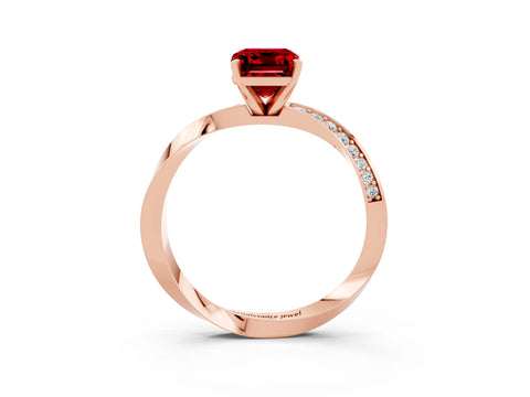 Rose gold Emerald Cut Ruby Engagement Ring with Side Stone Accents and Four-Prong Setting_30