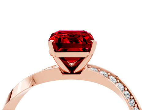Rose gold Emerald Cut Ruby Engagement Ring with Side Stone Accents and Four-Prong Setting_31