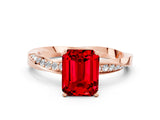 Rose gold Emerald Cut Ruby Engagement Ring with Side Stone Accents and Four-Prong Setting_60