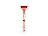 Rose gold Emerald Cut Ruby Engagement Ring with Side Stone Accents and Four-Prong Setting_62