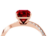 Rose gold Emerald Cut Ruby Engagement Ring with Side Stone Accents and Four-Prong Setting_64