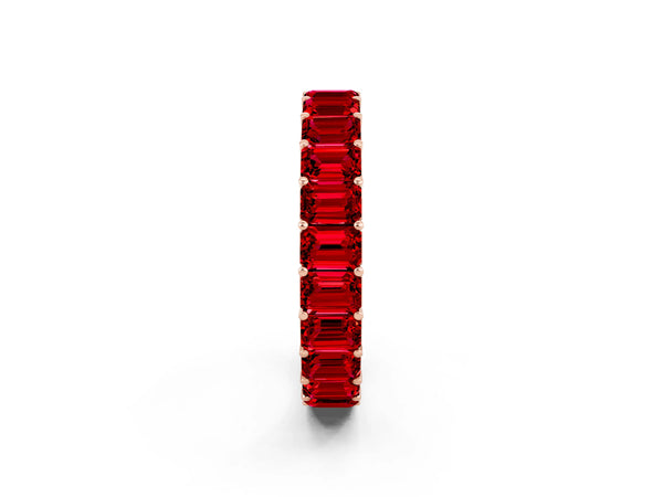 Rose Gold Emerald Cut Lab-Grown Ruby North-South Eternity Wedding Band with Shared Prongs