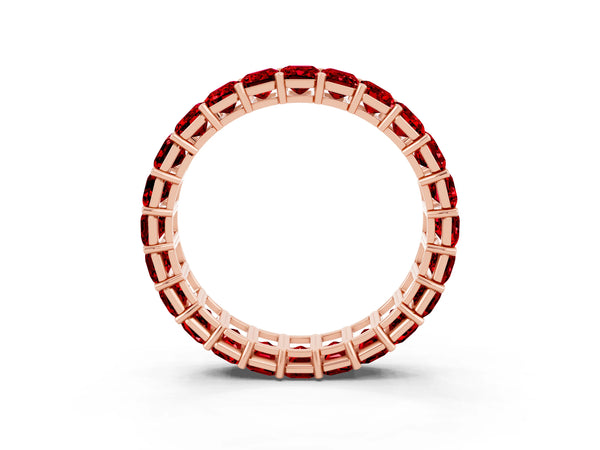 Rose Gold Emerald Cut Lab-Grown Ruby North-South Eternity Wedding Band with Shared Prongs