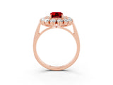 Rose gold Emerald Cut Ruby Floral Double Halo Engagement Ring with Prong Setting_51