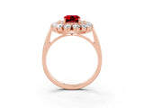 Rose gold Emerald Cut Ruby Floral Double Halo Engagement Ring with Prong Setting_75