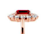 Rose gold Emerald Cut Ruby Floral Double Halo Engagement Ring with Prong Setting_77