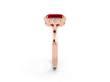 Rose gold Emerald Cut Ruby Halo Ring with Tapered Band and Four-Prong Setting_2