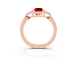 Rose gold Emerald Cut Ruby Halo Ring with Tapered Band and Four-Prong Setting_3