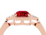 Rose gold Emerald Cut Ruby Halo Ring with Tapered Band and Four-Prong Setting_4