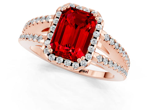 Rose gold Emerald Cut Ruby Halo Split Shank Engagement Ring_13