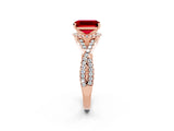 Rose gold Emerald Cut Ruby Halo Twist Band Solitaire Prong Setting Ring_2