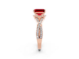 Rose gold Emerald Cut Ruby  Halo Twist Band Solitaire Prong Setting Ring_26