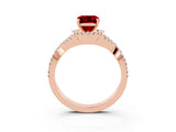 Rose gold Emerald Cut Ruby  Halo Twist Band Solitaire Prong Setting Ring_27