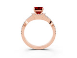 Rose gold Emerald Cut Ruby Halo Twist Band Solitaire Prong Setting Ring_3
