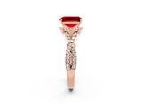 Rose gold Emerald Cut Ruby  Halo Twist Band Solitaire Prong Setting Ring_44