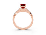 Rose gold Emerald Cut Ruby  Halo Twist Band Solitaire Prong Setting Ring_45