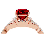 Rose gold Emerald Cut Ruby  Halo Twist Band Solitaire Prong Setting Ring_46