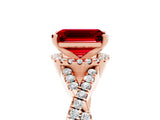 Rose gold Emerald Cut Ruby  Halo Twist Band Solitaire Prong Setting Ring_47