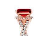 Rose gold Emerald Cut Ruby Halo Twist Band Solitaire Prong Setting Ring_5