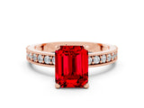 Rose gold Emerald Cut Ruby Milgrain Pavé Engagement Ring with Four-Prong Setting_12