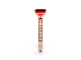 Rose gold Emerald Cut Ruby Milgrain Pavé Engagement Ring with Four-Prong Setting_14