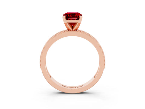 Rose gold Emerald Cut Ruby Milgrain Pavé Engagement Ring with Four-Prong Setting_15