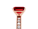 Rose gold Emerald Cut Ruby Milgrain Pavé Engagement Ring with Four-Prong Setting_17