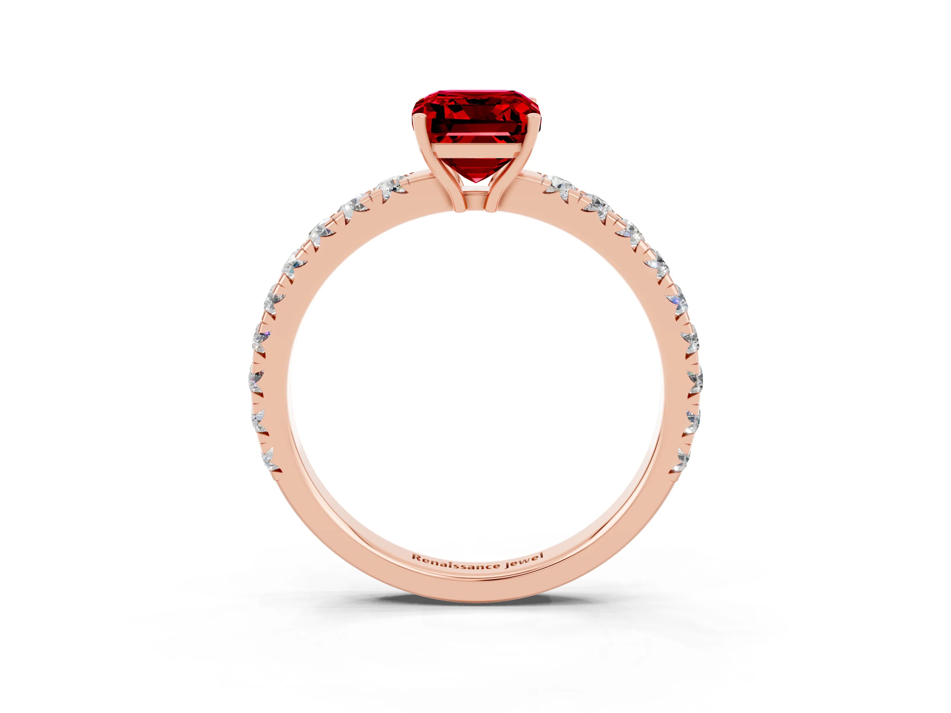Rose gold Emerald Cut Ruby Pavé Solitaire Engagement Ring with Four-Prong Setting_15