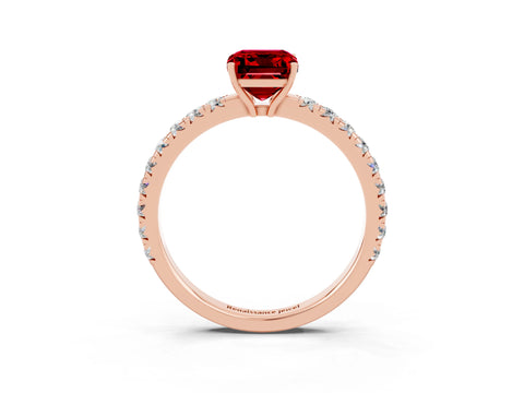 Rose gold Emerald Cut Ruby Pavé Solitaire Engagement Ring with Four-Prong Setting_15