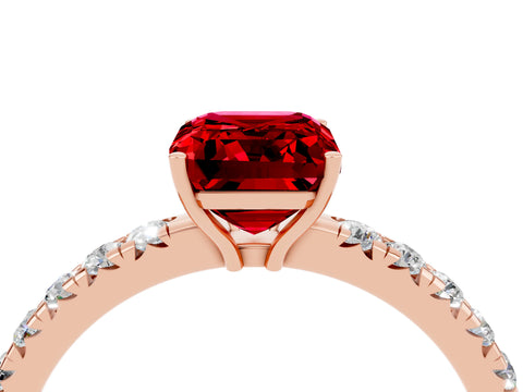 Rose gold Emerald Cut Ruby Pavé Solitaire Engagement Ring with Four-Prong Setting_16