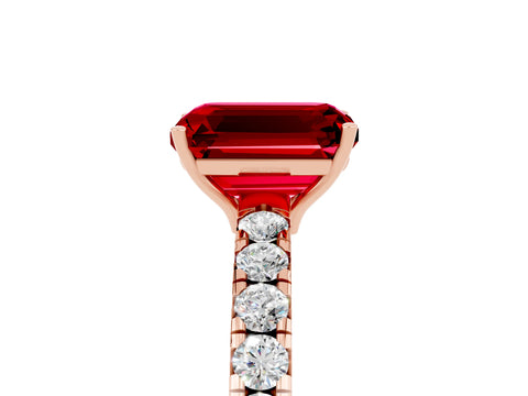 Rose gold Emerald Cut Ruby Pavé Solitaire Engagement Ring with Four-Prong Setting_17