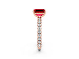 Rose gold Emerald Cut Ruby Pavé Solitaire Ring with Round Band and Prong Setting_26