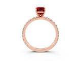Rose gold Emerald Cut Ruby Pavé Solitaire Ring with Round Band and Prong Setting_27