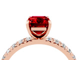 Rose gold Emerald Cut Ruby Pavé Solitaire Ring with Round Band and Prong Setting_28
