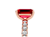 Rose gold Emerald Cut Ruby Pavé Solitaire Ring with Round Band and Prong Setting_29