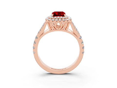 Rose gold Emerald Cut Ruby Pavé Split Shank Double Halo Engagement Ring_3