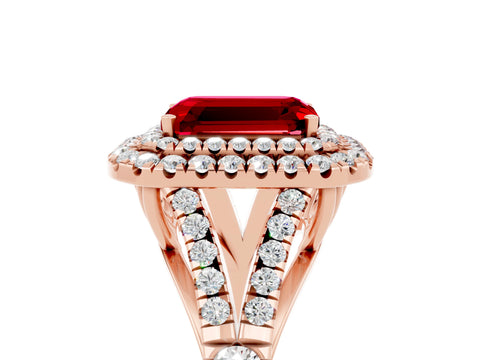 Rose gold Emerald Cut Ruby Pavé Split Shank Double Halo Engagement Ring_5