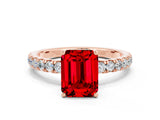 Rose gold Emerald Cut Ruby Pave Band Solitaire Ring with Four-Prong Setting_24