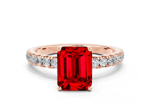 Rose gold Emerald Cut Ruby Pave Band Solitaire Ring with Four-Prong Setting_24