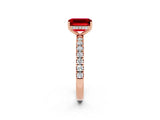 Rose gold Emerald Cut Ruby Pave Band Solitaire Ring with Four-Prong Setting_26