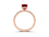 Rose gold Emerald Cut Ruby Pave Band Solitaire Ring with Four-Prong Setting_27
