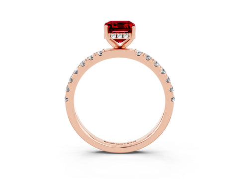 Rose gold Emerald Cut Ruby Pave Band Solitaire Ring with Four-Prong Setting_27