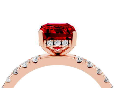 Rose gold Emerald Cut Ruby Pave Band Solitaire Ring with Four-Prong Setting_28